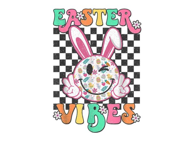 Groovy easter vibes bunny checkered smile png t shirt design template