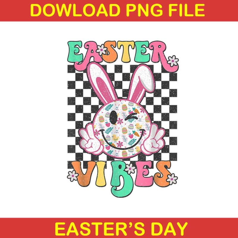Groovy Easter Vibes Bunny Checkered Smile Png