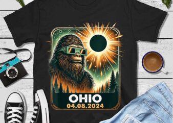 Bigfoot Ohio Total Solar Eclipse 2024 With Eclipse Glasses Png t shirt template