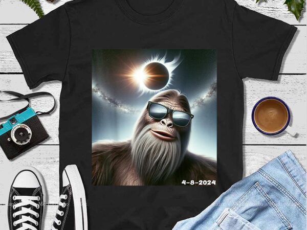 Bigfoot taking a selfie solar 2024 eclipse wearing glasses png t shirt template