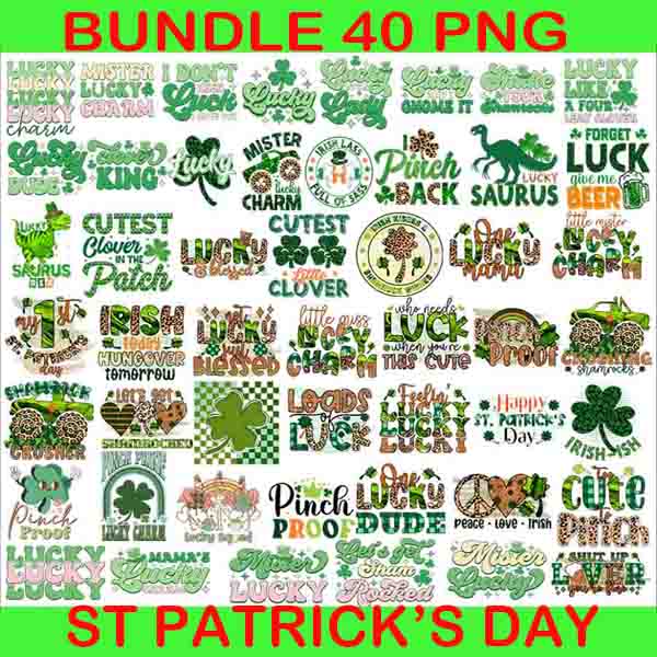 Bundle Patrick Day Png, Happy Lucky Png, Shamrock Png