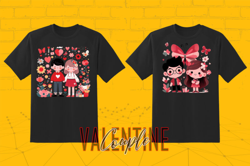 320 Cute Cartoon Couple Illustration Clipart T-shirt Design Bundle