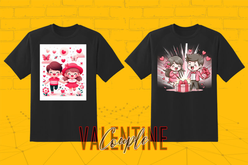 320 Cute Cartoon Couple Illustration Clipart T-shirt Design Bundle