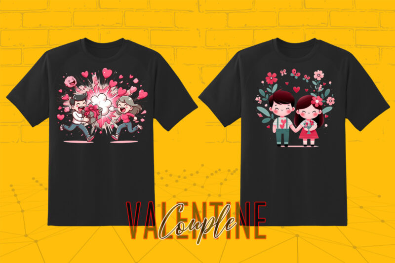 320 Cute Cartoon Couple Illustration Clipart T-shirt Design Bundle