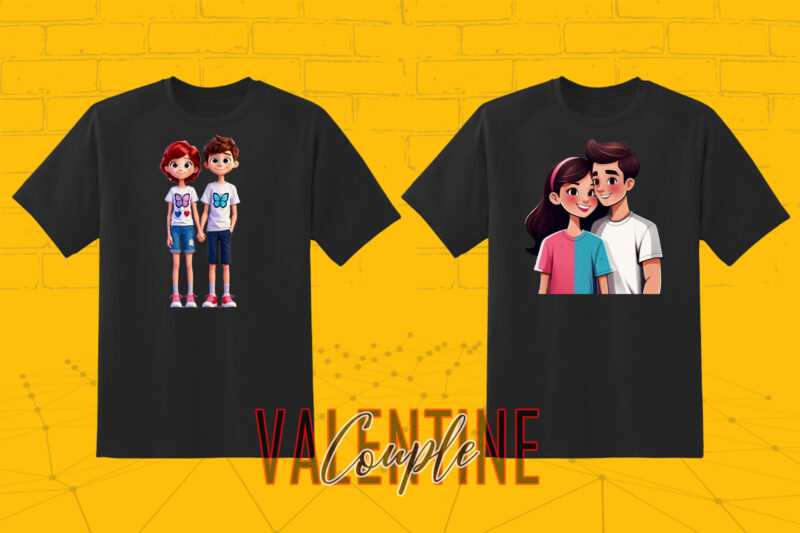 320 Cute Cartoon Couple Illustration Clipart T-shirt Design Bundle