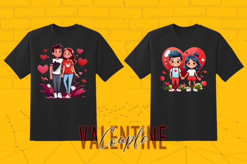 320 Cute Cartoon Couple Illustration Clipart T-shirt Design Bundle