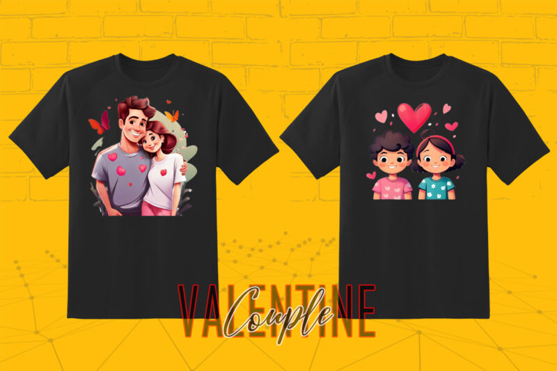 320 Cute Cartoon Couple Illustration Clipart T-shirt Design Bundle