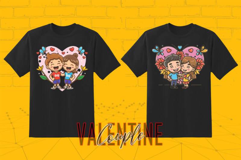 320 Cute Cartoon Couple Illustration Clipart T-shirt Design Bundle