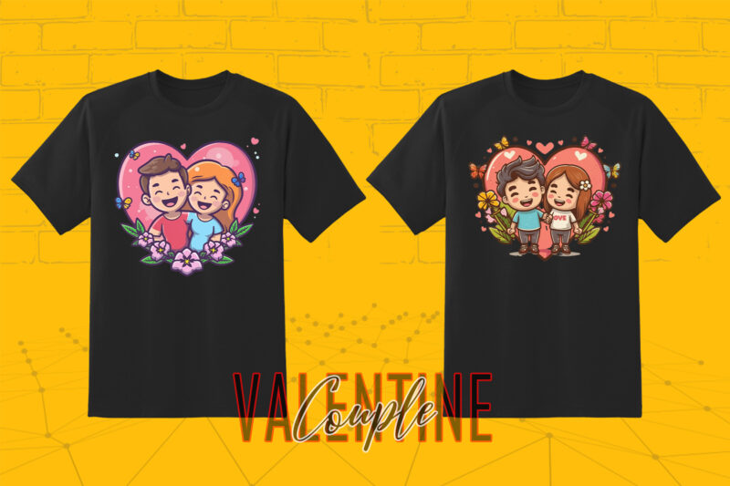 320 Cute Cartoon Couple Illustration Clipart T-shirt Design Bundle