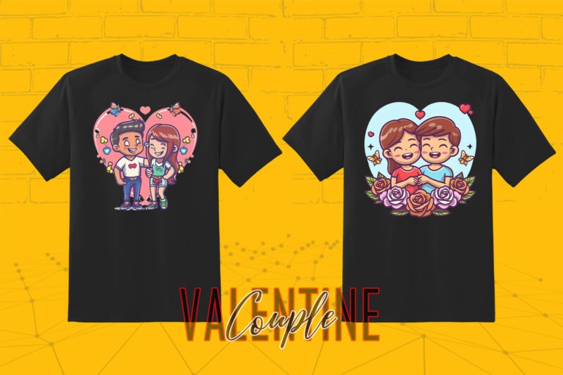 320 Cute Cartoon Couple Illustration Clipart T-shirt Design Bundle