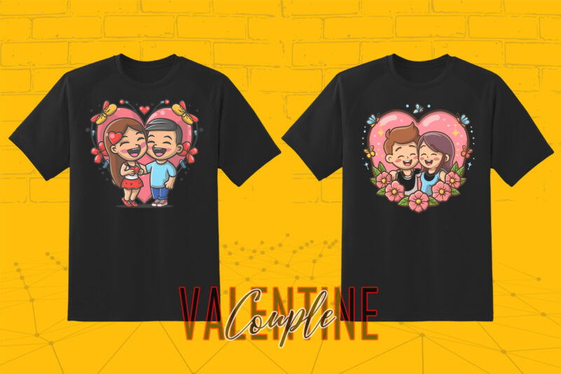 320 Cute Cartoon Couple Illustration Clipart T-shirt Design Bundle