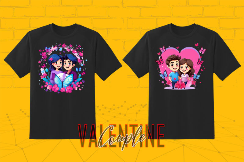 320 Cute Cartoon Couple Illustration Clipart T-shirt Design Bundle