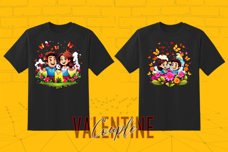 320 Cute Cartoon Couple Illustration Clipart T-shirt Design Bundle