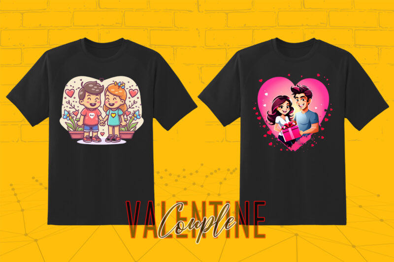 320 Cute Cartoon Couple Illustration Clipart T-shirt Design Bundle