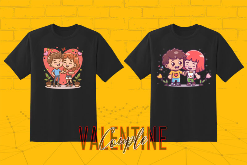 320 Cute Cartoon Couple Illustration Clipart T-shirt Design Bundle