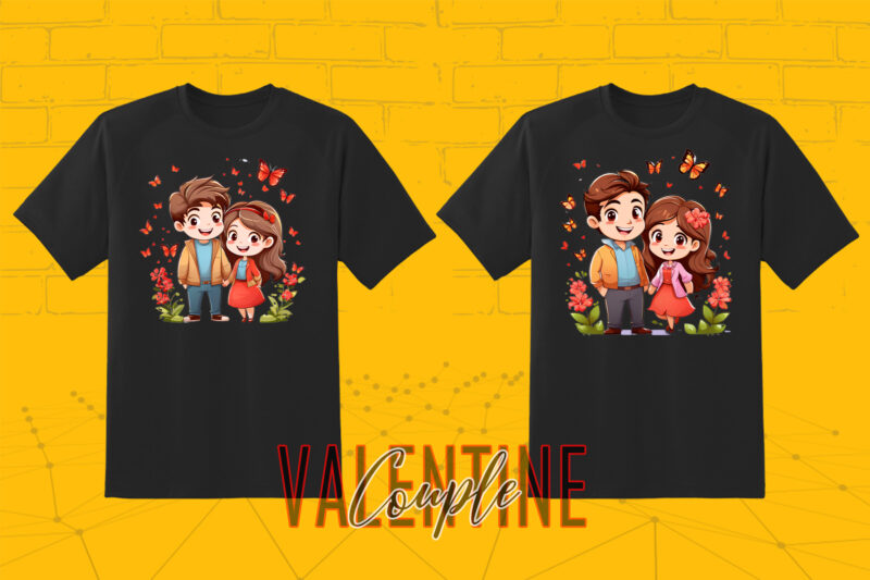 320 Cute Cartoon Couple Illustration Clipart T-shirt Design Bundle