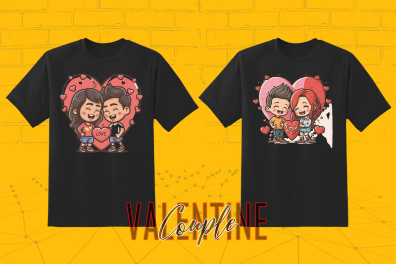 320 Cute Cartoon Couple Illustration Clipart T-shirt Design Bundle