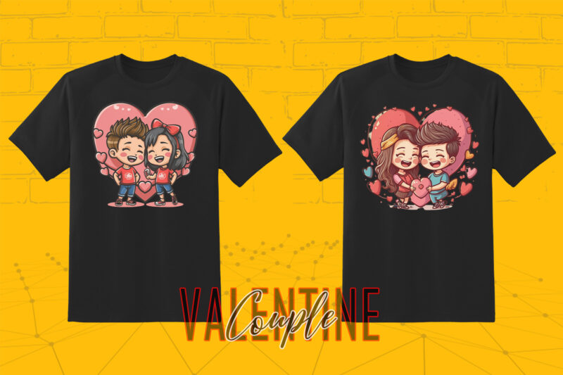 320 Cute Cartoon Couple Illustration Clipart T-shirt Design Bundle