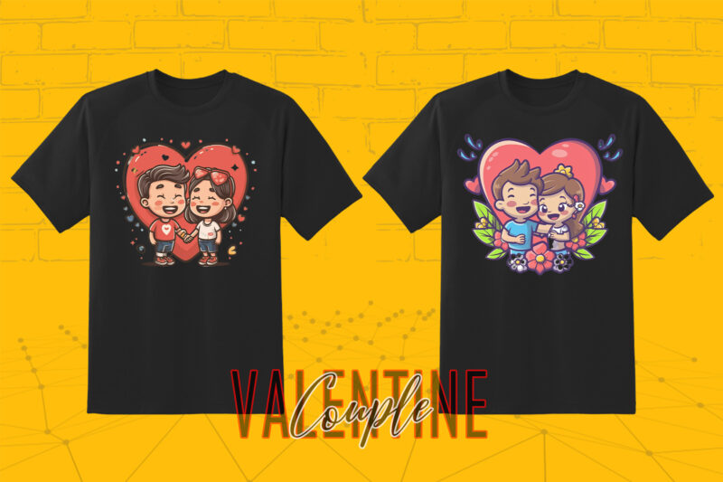 320 Cute Cartoon Couple Illustration Clipart T-shirt Design Bundle