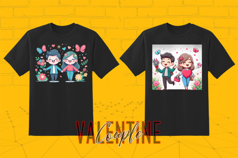 320 Cute Cartoon Couple Illustration Clipart T-shirt Design Bundle