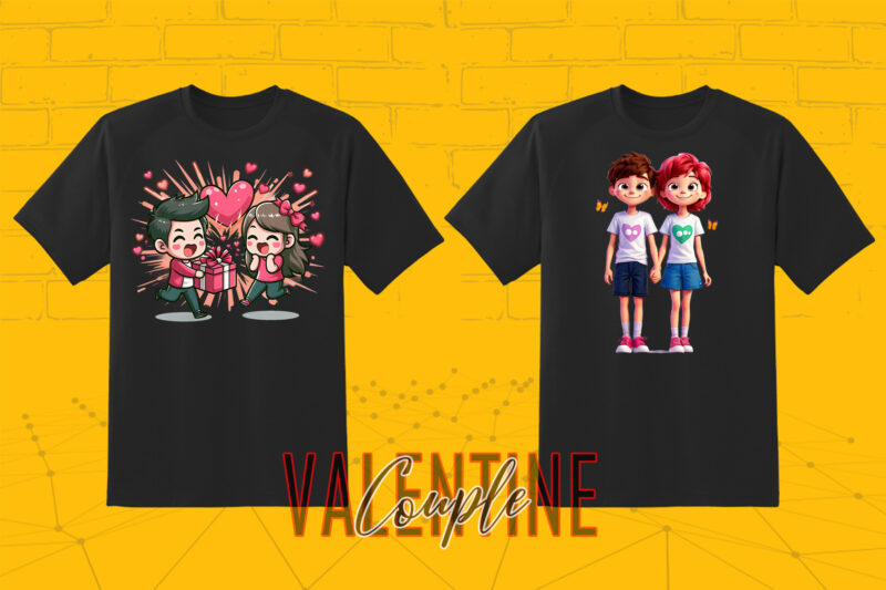 320 Cute Cartoon Couple Illustration Clipart T-shirt Design Bundle