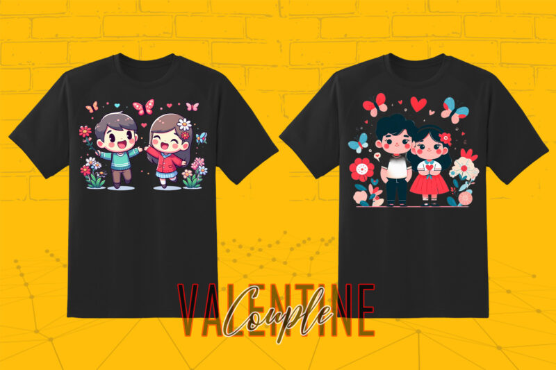 320 Cute Cartoon Couple Illustration Clipart T-shirt Design Bundle