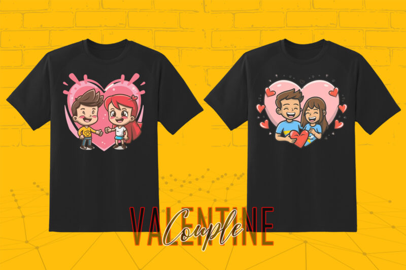 320 Cute Cartoon Couple Illustration Clipart T-shirt Design Bundle