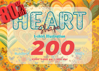 200 PNG 2nd Set of Valentines Day Heart Shape Love Illustration Clipart Bundle for T-shirt Design and POD business