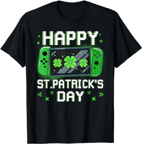 Video Gamer Shamrock Happy St Patricks Day Shirts Boys Men T-Shirt