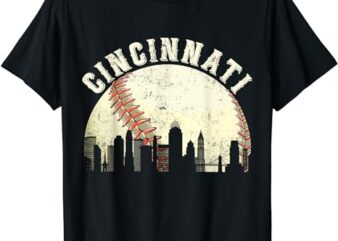 Vintage Cincinnati Cityscape Baseball Lover Men Women Kids T-Shirt