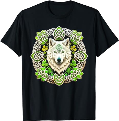 Wolf in shamrock circle St Patrick’s day T-Shirt