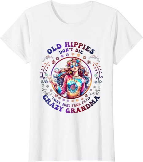 Womens Old Hippies Don’t Die Fade Into Crazy Grandmas V-Neck T-Shirt
