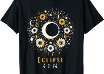 Womens Solar Eclipse Shirt With Floral Flowers T-Shirt T-Shirt