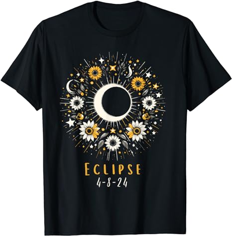 Womens Solar Eclipse Shirt With Floral Flowers T-Shirt T-Shirt