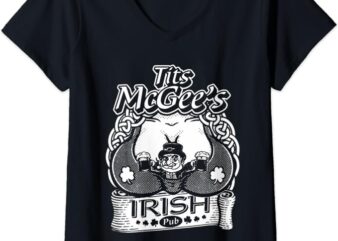 Womens Tits Mcgee’Ss Irish Pub Funny St Patrick’S Day Shamrocks V-Neck T-Shirt