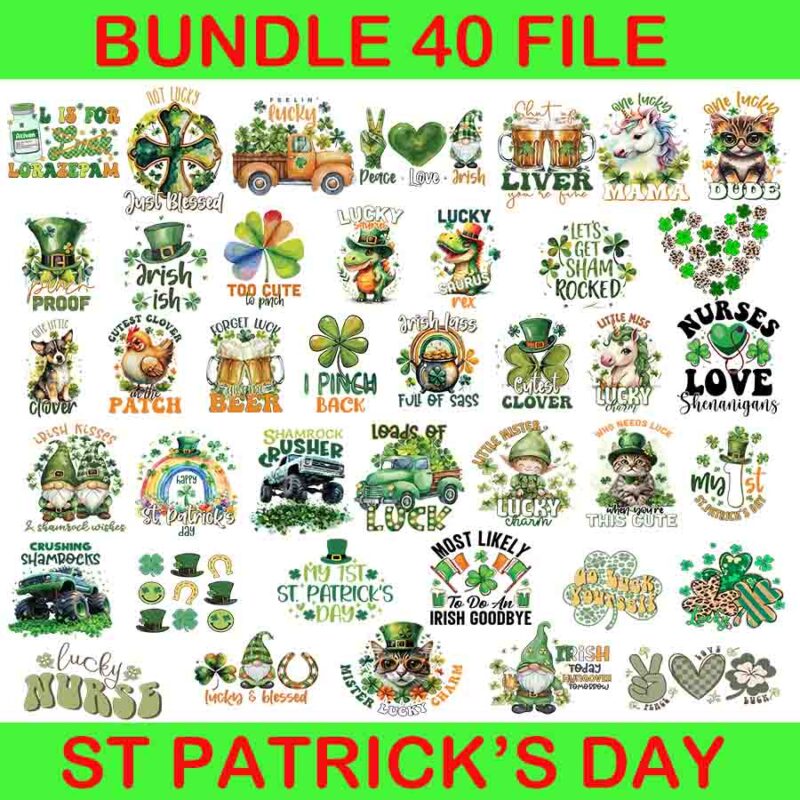 Bundle Patrick Day Png, Happy Lucky Png, Shamrock Png