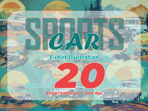 20 off-road car t-shirt design illustration bundle