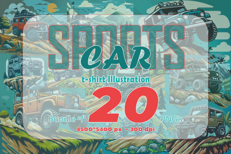 Off-Road Car T-shirt Design Illustration T-shirt 20 Clipart Bundle