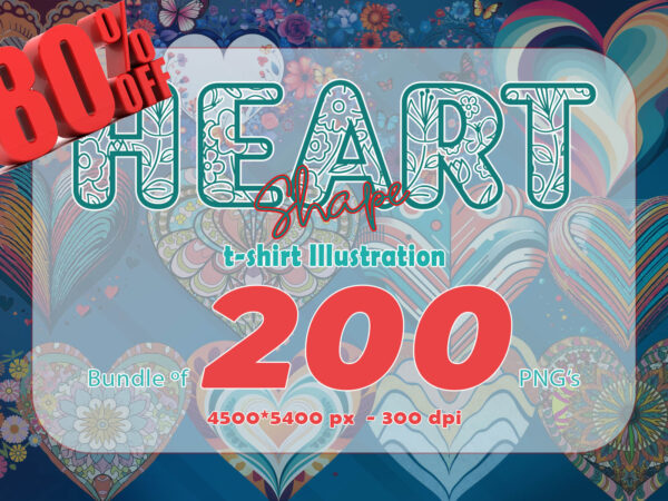 200 png valentines day heart shape love illustration clipart bundle