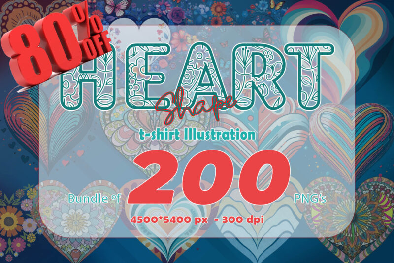 200 PNG Valentines Day Heart Shape Love Illustration Clipart Bundle