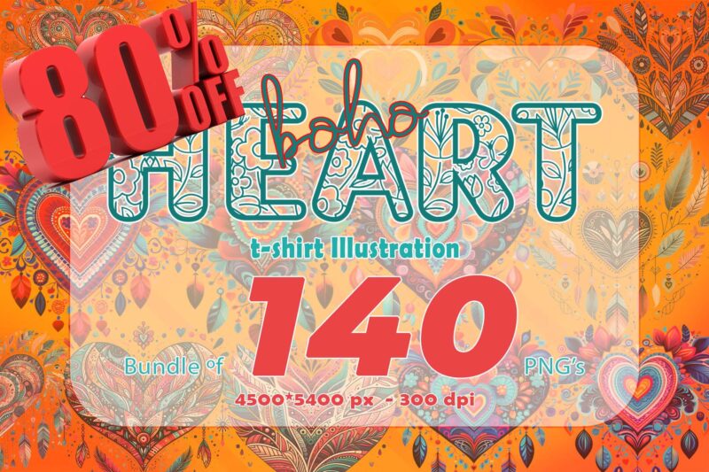 Boho Heart Cozy Love Shape Valentines Day 140 Illustration T-shirt Clipart Bundle