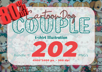 Cute cartoon dog couple 202 clipart png t-shirt design bundle