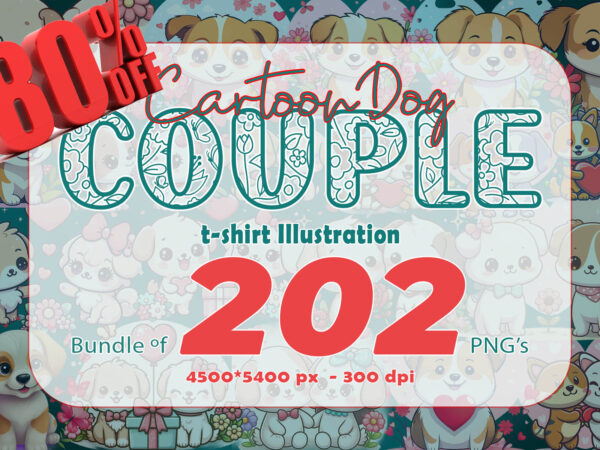 Cute cartoon dog couple 202 clipart png t-shirt design bundle