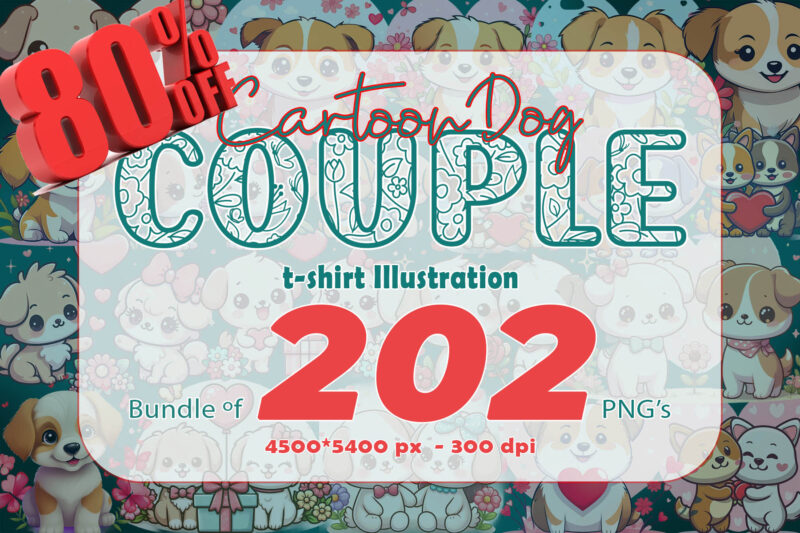 Cute Cartoon Dog Couple 202 Clipart PNG T-shirt Design Bundle