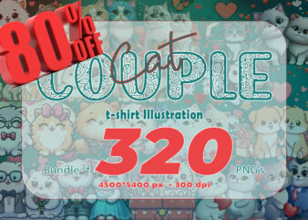 Cute Cat Couple 320 Clipart PNG Bundle