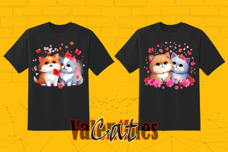Cute Cat Couple 320 Clipart PNG Bundle