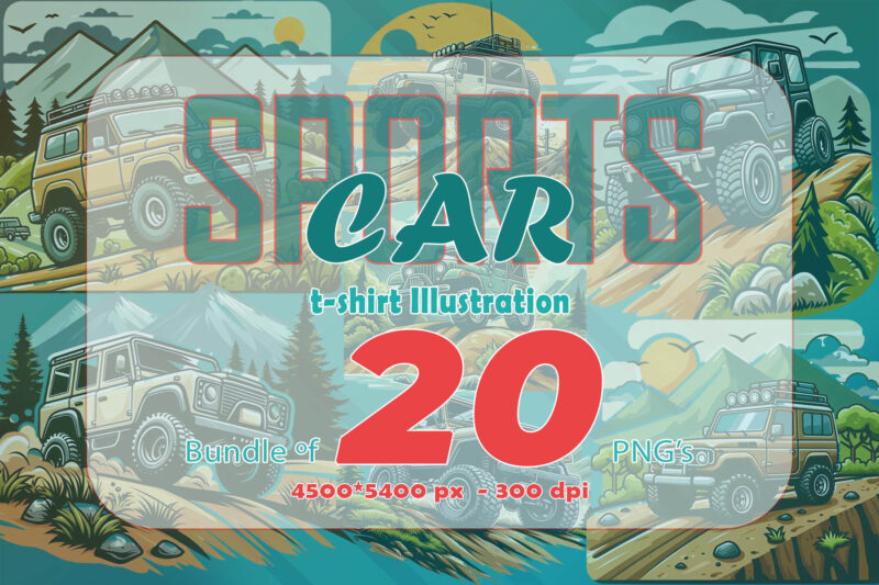 Adventure Car Ride T-shirt Illustration 20 Clipart Bundle