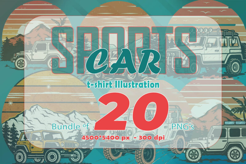 20 Adventure Car Ride T-shirt Illustration Clipart Bundle