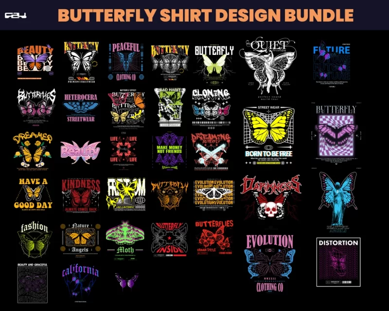 80 Butterfly designs bundle, Butterflies streetwear design, streetwear design, butterfly png, Urban designs, butterfly svg, DTF, DTG
