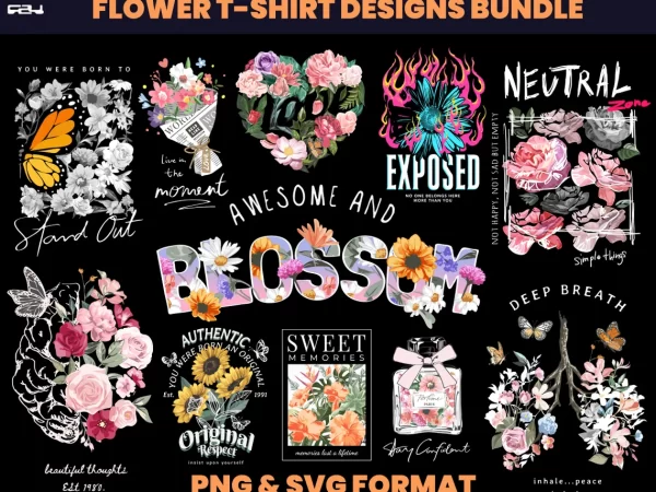 60 t-shirt designs bundle, flower streetwear design bundle, streetwear designs, aesthetic design, urban designs, graphics shirt , dtf, dtg